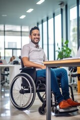 Disability person, young hispanic man at office.