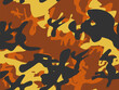 Hunter Yellow Abstract Camoflage Orange Fabric Pattern. Yellow Brown Pattern. Urban Camouflage Seamless Print. Military Vector Camouflage. Orange Black Brush. Dirty Camo Paint. Abstract Camo Grunge.
