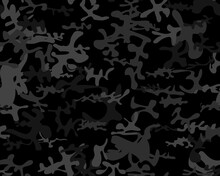 Camouflage Abstract Vector.  Seamless Print. Army Woodland Paint. Tree Gray Grunge. Digital Black Camouflage. Urban Camo Print. Military Vector Camouflage. Dark Repeat Pattern. Hunter Gray Texture.