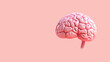 © Chaiyo - Realistic model of human brain anatomy on pink background. Creative idea for thinking, brain disorder, neurology, psychology or mental health concept. Minimal style. Generative AI.