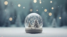 The Snow Globe Inside Has Lighted Houses, Set Against A Bokeh Background Of Falling Snow