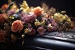 Grief captured Close up of funeral flowers on a solemn coffin