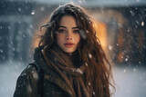 Fototapeta Dziecięca - portrait of a beautiful girl in snow winter