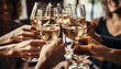 © Stockgiu - Group of people enjoying a celebratory toast with champagne and wine generated by AI