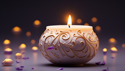 Canvas Print - Glowing candle illuminates celebration, symbolizing love and spirituality generated by AI