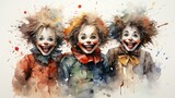 Fototapeta  - theatrical trio of clowns in watercolor