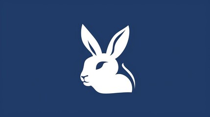 Wall Mural - simple modern vector illustration of a white rabbit, blue background, copy space, 16:9