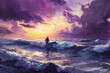 © HASAN - surf with purple sky and the guy looking the big wawe
