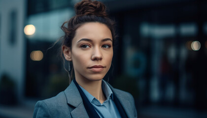 Sticker - Confident young businesswoman in a modern office, smiling at camera generated by AI