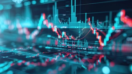 Poster - Chart of business data graph diagram and growth financial graphic report information on futuristic finance glass screen display background with stock market