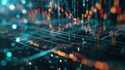 Poster - Chart of business data graph diagram and growth financial graphic report information on futuristic finance glass screen display background with stock market