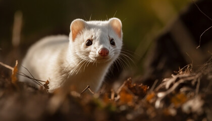 Canvas Print - Cute mammal sitting in grass, looking at camera with curiosity generated by AI