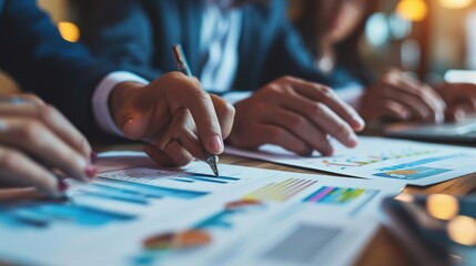 Poster - Close up Business team of financial analysis about company's graph profit. finance, strategy, meeting concept