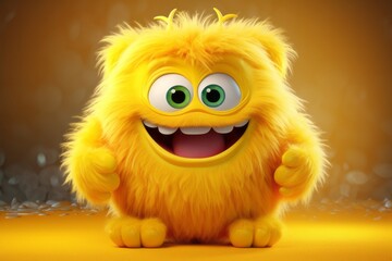 Sticker - Cute yellow furry monster 3D cartoon character