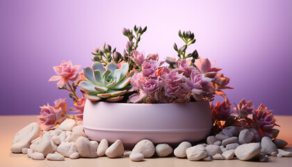 Wall Mural - Freshness of nature in a pink flower vase decoration generated by AI