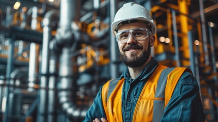 Wall Mural - Happy Professional Heavy Industry Engineer Worker Wearing Uniform and Hard Hat