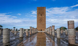 Fototapeta  - Panorama of the famous Hassan Tower in Rabat, Morocco.