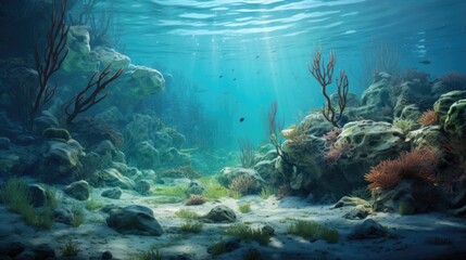 Wall Mural - oil-contaminated water affecting marine life in a coastal ecosystem generative ai