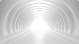 Fototapeta Przestrzenne - White futuristic tunnel leading to light. Wide angle. Modern style abstract 3d rendered background. Generative Ai