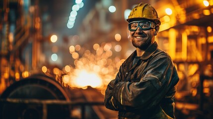 Poster - Portrait of Professional Heavy Industry Engineer / Worker Wearing Safety Uniform