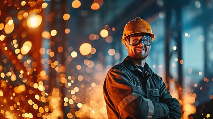 Poster - Portrait of Professional Heavy Industry Engineer / Worker Wearing Safety Uniform