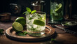 Refreshing mojito cocktail with lime, mint leaf, and citrus fruit generated by AI