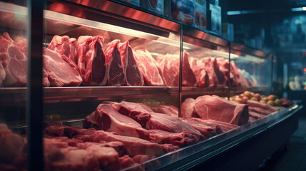 Wall Mural - Close-up of the meat counter