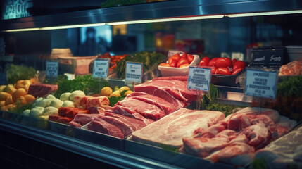 Wall Mural - Close-up of the meat counter