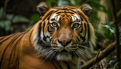 Canvas Print - Majestic Bengal tiger, fierce and wild, staring into the camera generated by AI