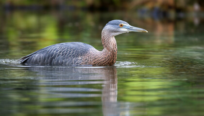 Wall Mural - A heron stands in the pond, its beak focused on fishing generated by AI