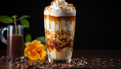 Canvas Print - Freshness in a cup coffee, drink, gourmet, whipped cream, milk generated by AI