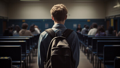 Sticker - A group of students studying inside a school building generated by AI