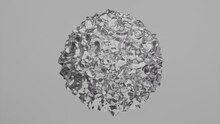 Looped Silver Or Mercury Liquid Metal Ball Morphing On Gray Background. Floating Chemical Concept