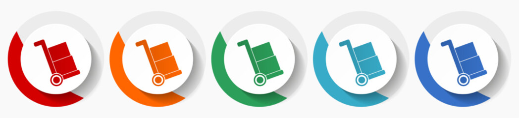 Aufkleber - Delivery service, shipping barrow vector icon set, flat icons for logo design, webdesign and mobile applications, colorful round buttons