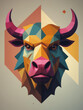 Flat Pop Art Style Minotaur - Medium shot of a monstrous minotaur with a bullish snout and ringed nose in a flat pop art style, surrounded by geometric shapes and abstract backgrounds Gen AI