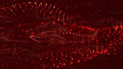 Aufkleber - Flowing red dots and particles on a deep red background. Abstract digital particle and dots and light abstract background, animation cyber or technology background. 3d abstract animation