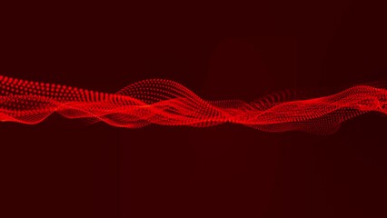 Aufkleber - Flowing red dots and particles on a deep red background. Abstract digital particle and dots wave and light abstract background, animation cyber or technology background. 3d abstract animation