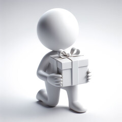 Poster - White 3D figure with a big gift. AI generated