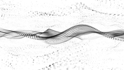 Aufkleber - Flowing black dots and particles on a white background. Abstract digital particle and dot wave light abstract background, animation cyber, or technology background. 3D abstract animation