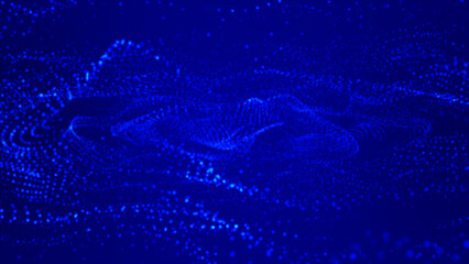 Aufkleber - Flowing blue dots and particles on deep blue background. Abstract digital particle and dots flow  light abstract background, cyber or technology background. 3d abstract