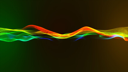 Poster - Abstract technology multicolor particle flow and wave background. Futuristic dots wave background