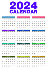 2024 calendar vector template, fully editable, wall calendar, business flyer, brochure