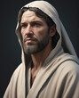 Realistic Portrait of Job - a solemn biblical figure with a torn robe, rendered in flat illustration style Gen AI
