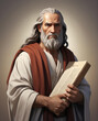 Realistic biblical figure Moses holding the Ten Commandments in a flat illustration style Gen AI