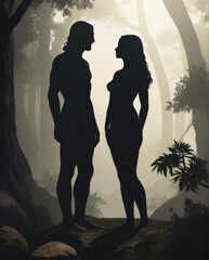 Wall Mural - Realistic Flat Illustration of Biblical Figures - High-Resolution Silhouettes of Adam and Eve Gen AI