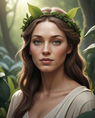 Stylized Illustration of Eve in the Garden of Eden - Realistic biblical figure rendered in flat illustration style Gen AI