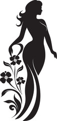 Chic Blooms Persona Woman Vector Design Clean Floral Beauty Black Hand Drawn Icon