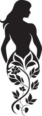 Chic Floral Harmony Woman Vector Profile Clean Floral Couture Black Hand Drawn Icon