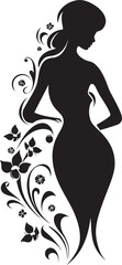 Chic Floral Harmony Woman Vector Profile in Blossom Clean Floral Couture Black Hand Drawn Woman in Petals Icon