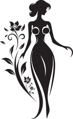 Modern Flowered Persona Black Woman Emblem in Bloom Artistic Floral Attire Elegant Vector Woman in Blossom